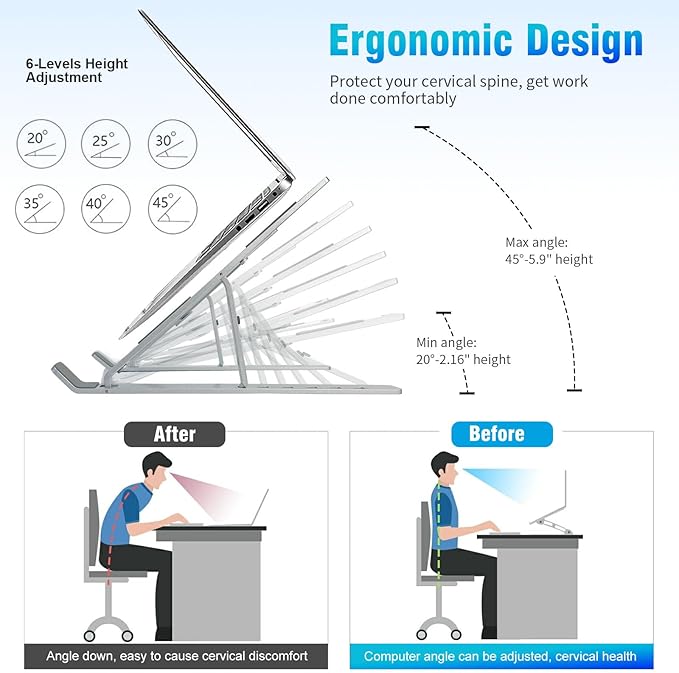 Aluminum Portable Foldable Laptop Stand – Improve Posture & Cooling